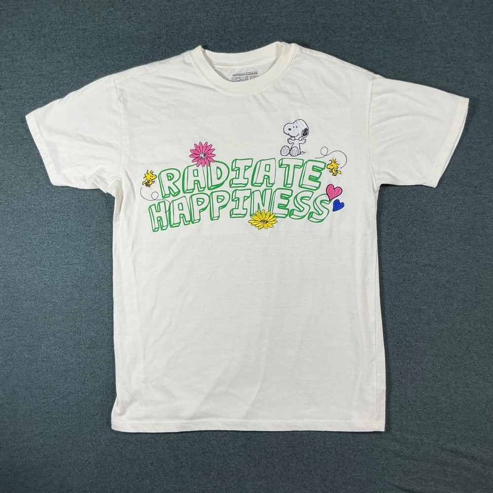 Peanuts Snoopy Radiate Happiness Graphic T-Shirt Cream Small Woodstock 2024